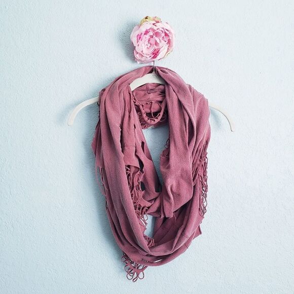 Free People Rose Mauve Distressed Infinity Scarf - Picture 1 of 5